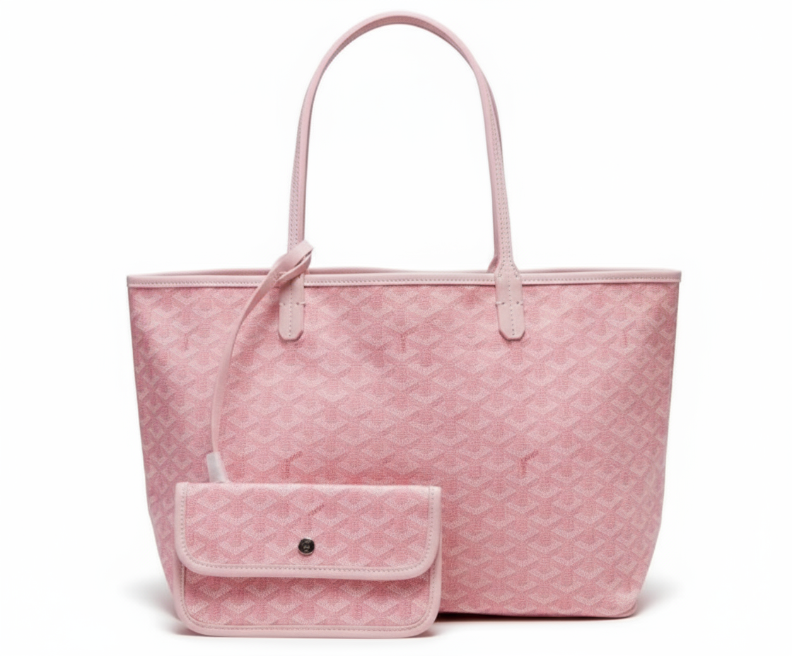rosa tote bag mit passender kleinen tasche