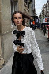 Noëlle Sparkle | Glitzer Cardigan mit Pailletten & Schleifen-Details