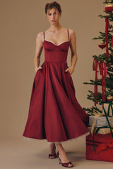 bordeaux midi kleid im house of cb style mit korsett und weitem rock