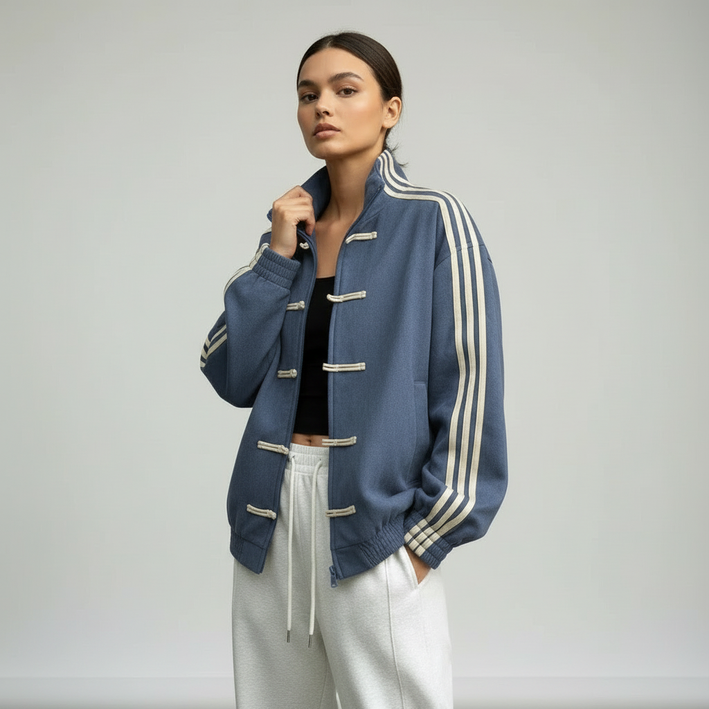 Yúmei Track Jacket | Retro-Sportjacke mit Knopfdetails mit Schlaufen