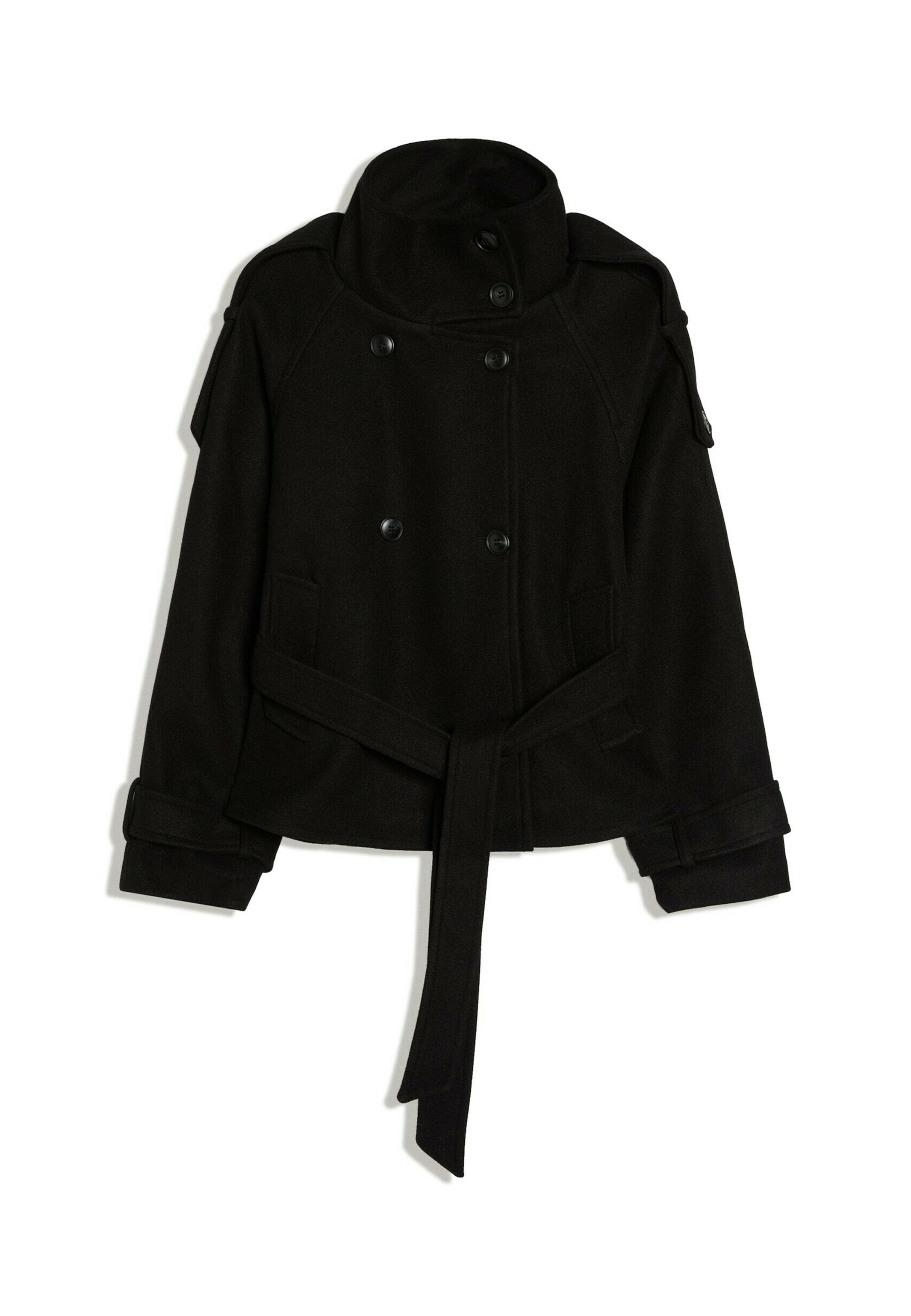 Kurzer Trenchcoat mit Stehkragen – Nahaufnahme