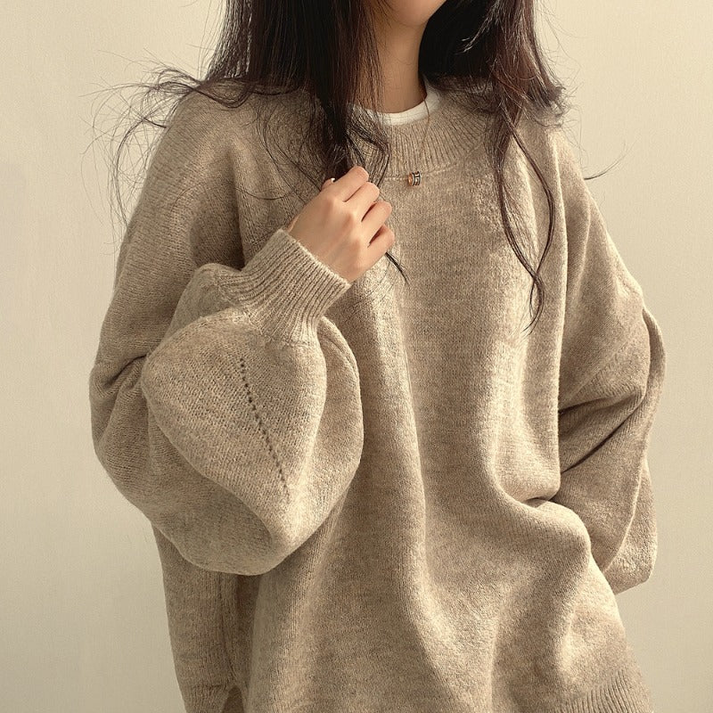 Kuschellaune Oversized Damen Pullover khaki gemütlich

