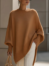Olivgrüner Oversized Strickpullover Damen mit Fledermausärmeln