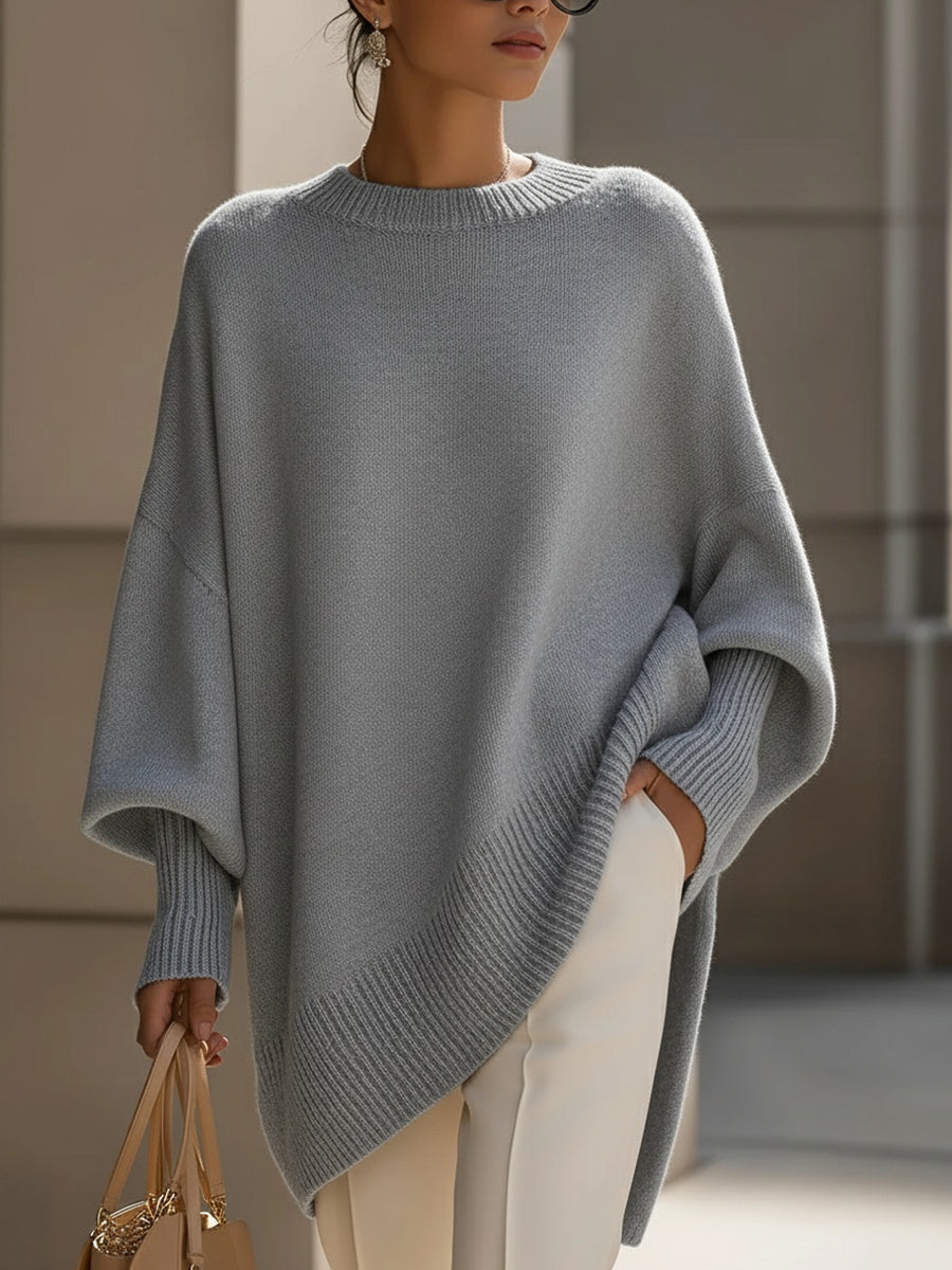 Oversized Pullover Damen mit gedroppter Schulter und Seitenschlitz
