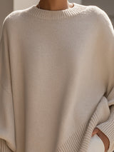 Marineblauer Oversized Strickpullover Damen mit Fledermausärmeln