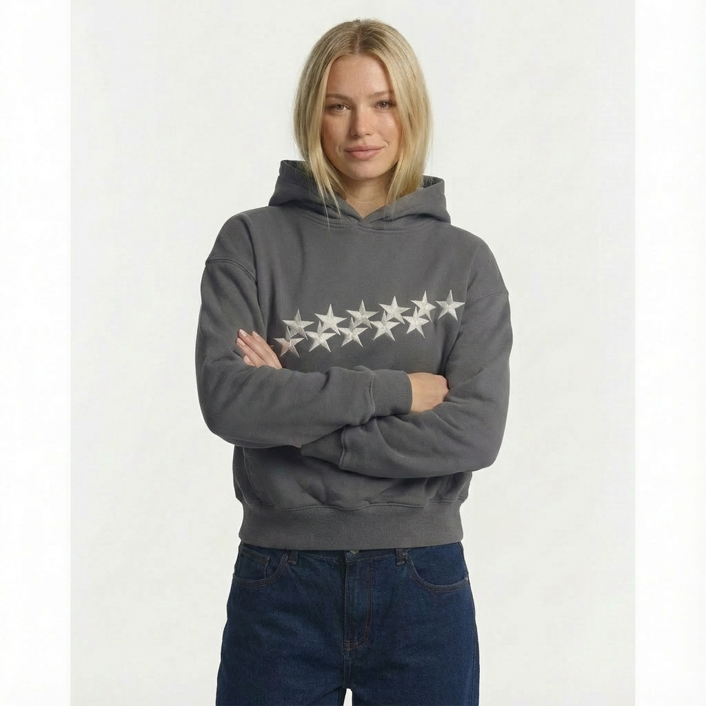 grauer oversize hoodie mit sternenprint für damen