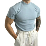 matteo fit strak t-shirt lichtblauw, strak heren t-shirt elastisch katoen, moderne hoge hals heren t-shirt, casual heren t-shirt wit, sportief heren shirt olijfgroen, zwarte heren t-shirt slim fit, ademend heren t-shirt elastisch, stijlvolle basic heren t-shirt
