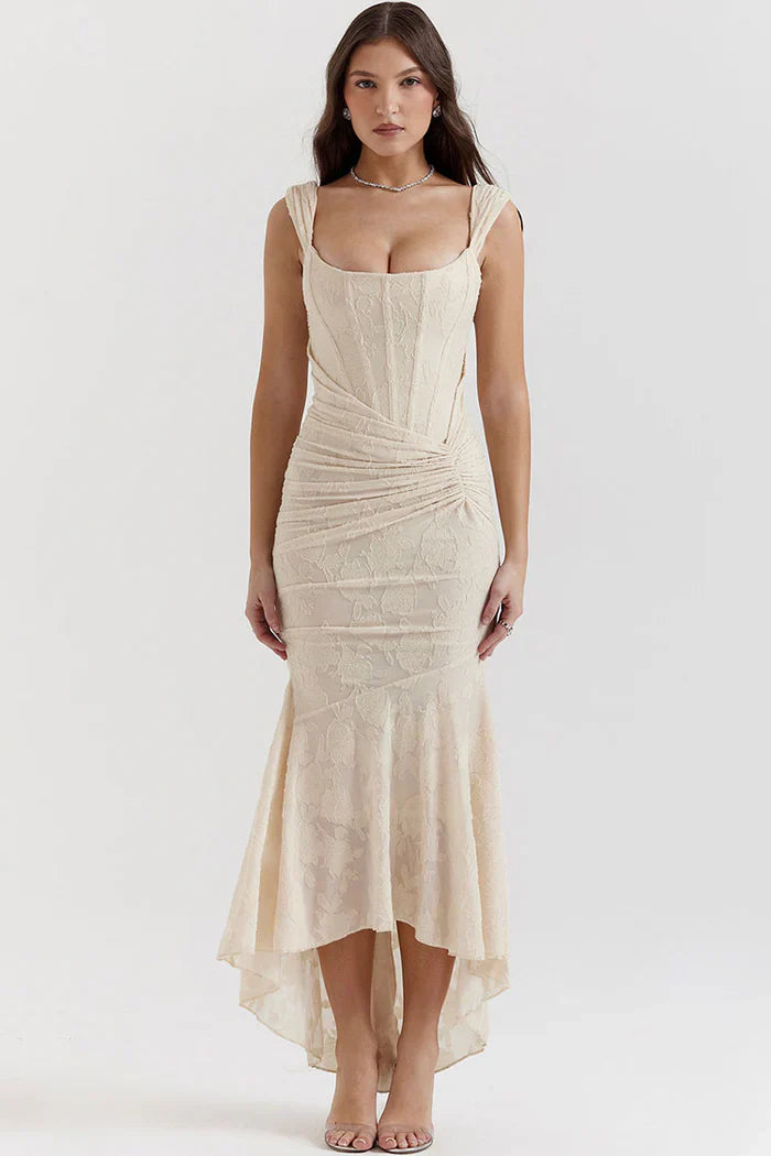 Celeste Fishtail Maxi Kleid in Creme – Elegantes Kleid für Hochzeiten und Gala