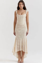 Celeste Fishtail Maxi Kleid in Creme – Elegantes Kleid für Hochzeiten und Gala