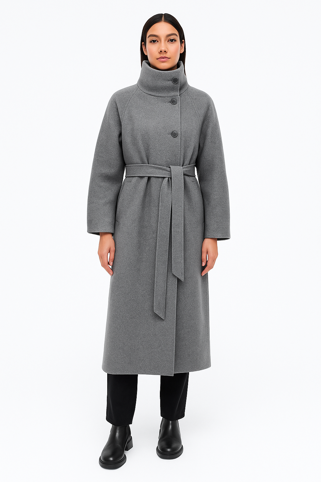 Marivelle | Eleganter Damenmantel mit Stehkragen & Bindegürtel