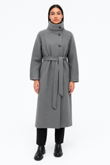 Marivelle | Eleganter Damenmantel mit Stehkragen & Bindegürtel
