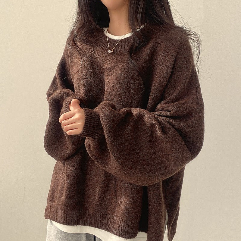 Kuschellaune Oversized Damen Pullover dunkelbraun cozy look
