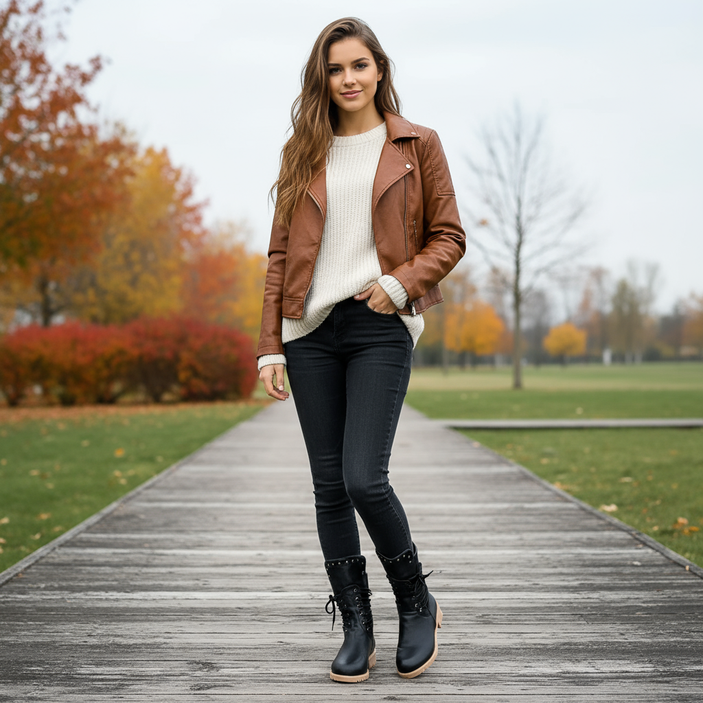 Ravena Stiefel kombiniert mit Jeans für einen herbstlichen Look
