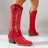 rote Western Boots mit weißen Stickereien und Absatz
