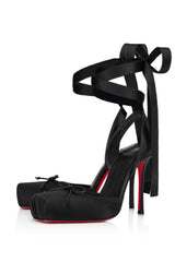 Seraphine Ballet Heels in Schwarz Satin – luxuriöse Pumps mit Knöchelbändern