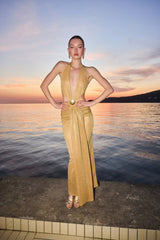 Badeanzug Damen Gold Glitzer Set mit Rock – Seraya von Talaine, Vorderansicht