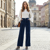 cordhose damen high waist wide leg blau