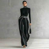 Milou Zweiteiliges Damen-Set | Rollkragenoberteil & Weite Hose mit Gürtel