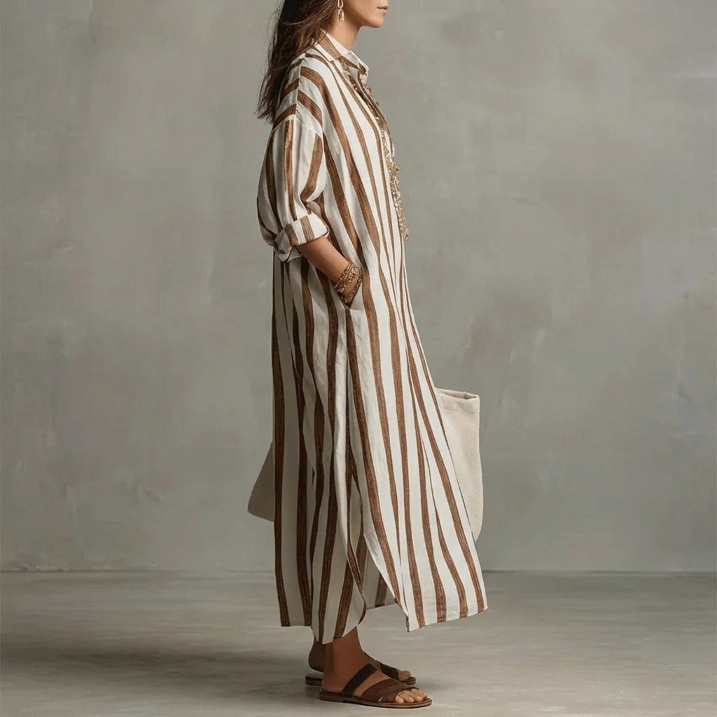 Maxikleid Damen Hellgrün gestreift mit luftigem Stoff – Velira von Talaine, Strand-Look