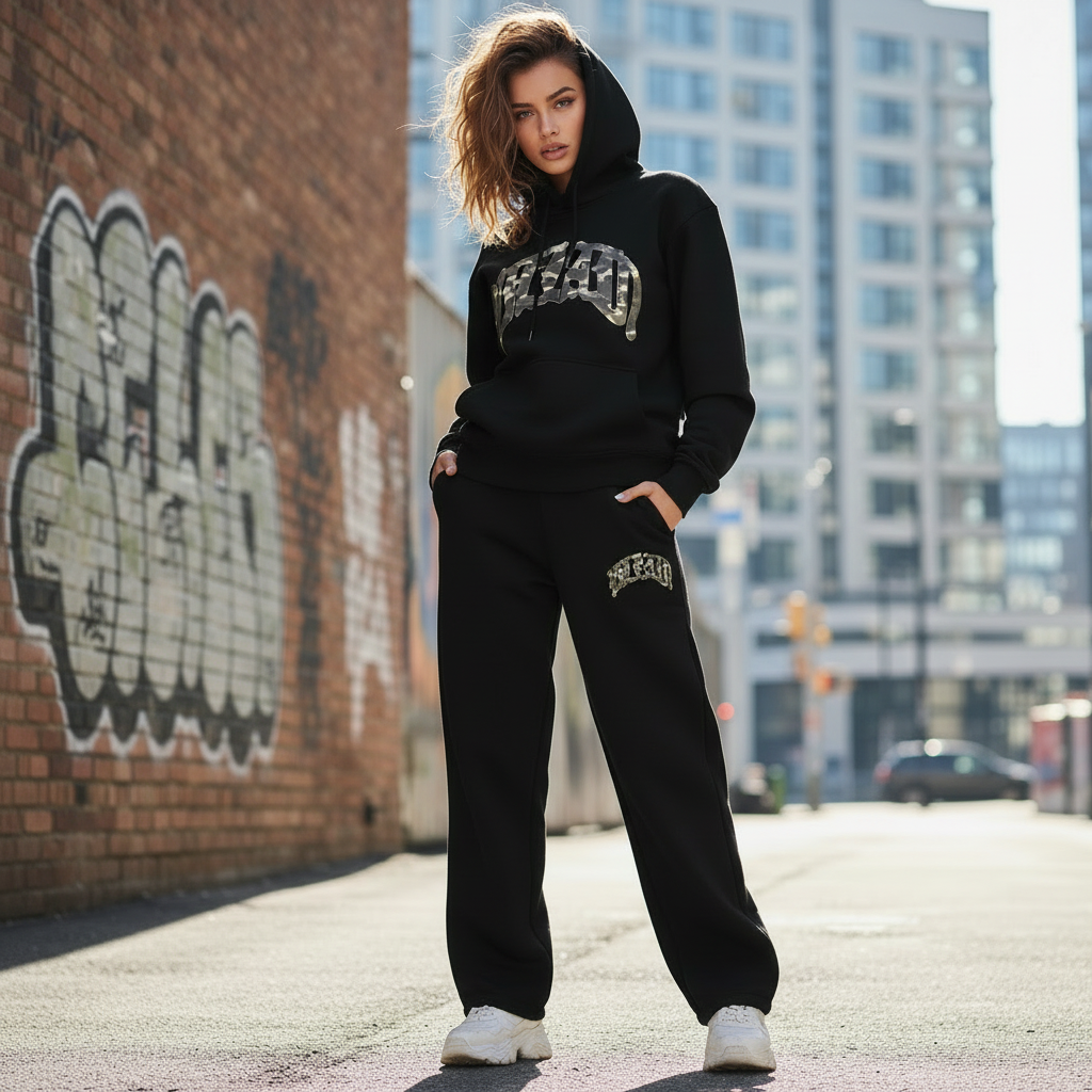 Talaine Velora Camo Lounge-Set in Camouflage mit kurzem Hoodie und lockerer Jogginghose
