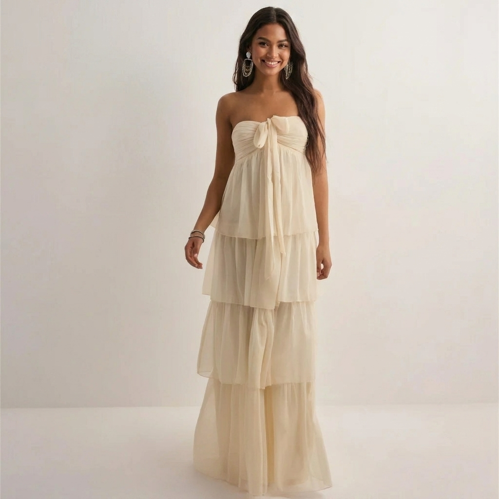 Talaine Solina trägerloses Sommerkleid mit Stufenrock und Bindeband