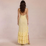 Soléa Gelbes Maxikleid mit Volants – sommerlicher Look für Hochzeitsgäste und Garden Parties