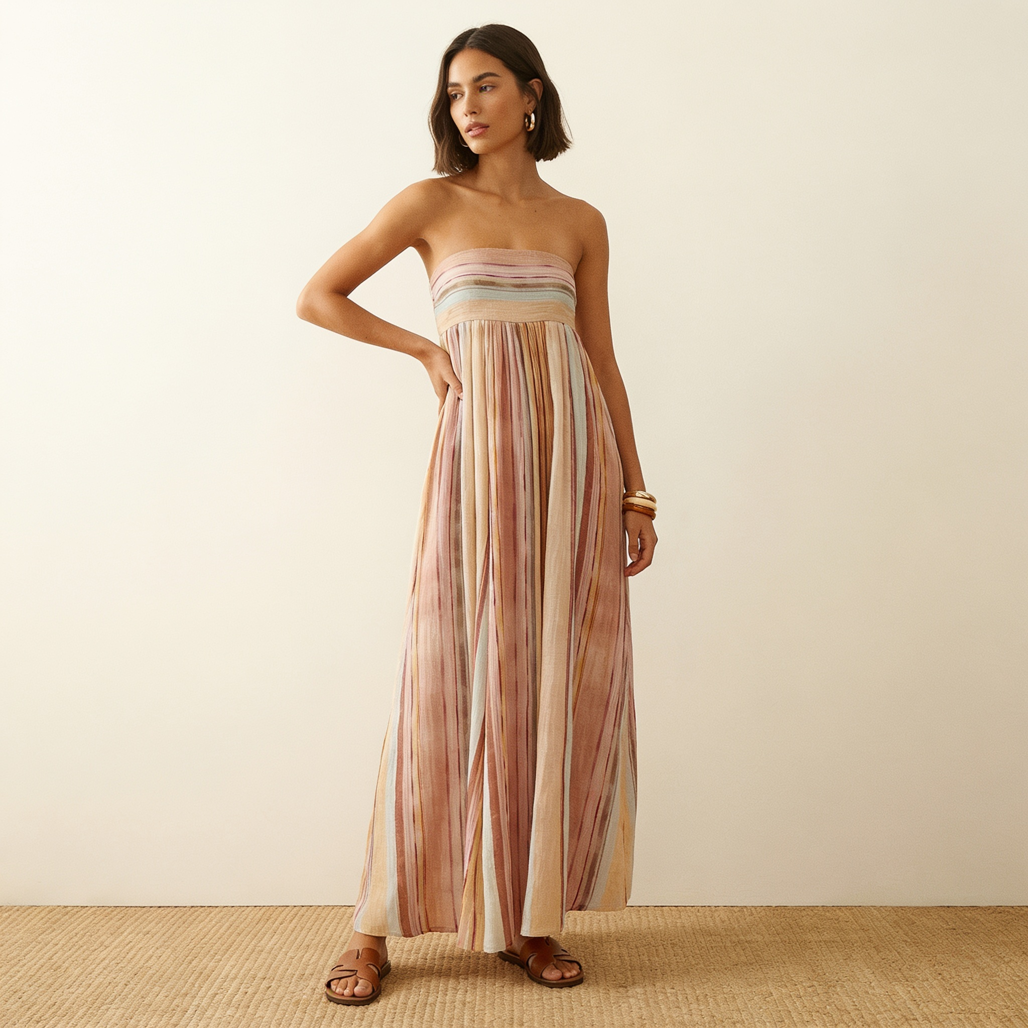 Gestreiftes Maxikleid Damen mit Bandeau-Top – Maeva von Talaine, Rückansicht