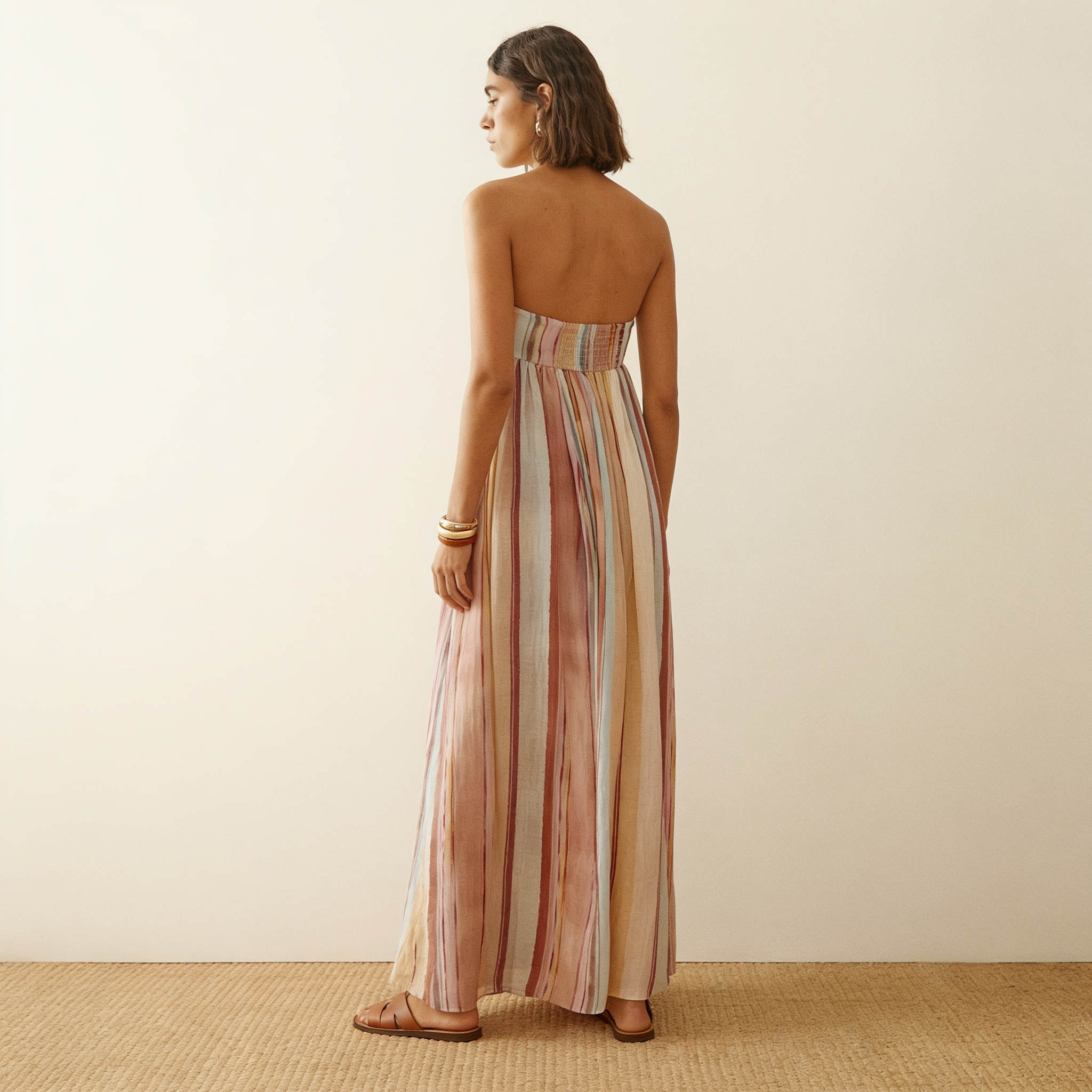 Maxikleid Damen mit Bandeau-Top und Pastellstreifen – Maeva von Talaine, Seitenansicht