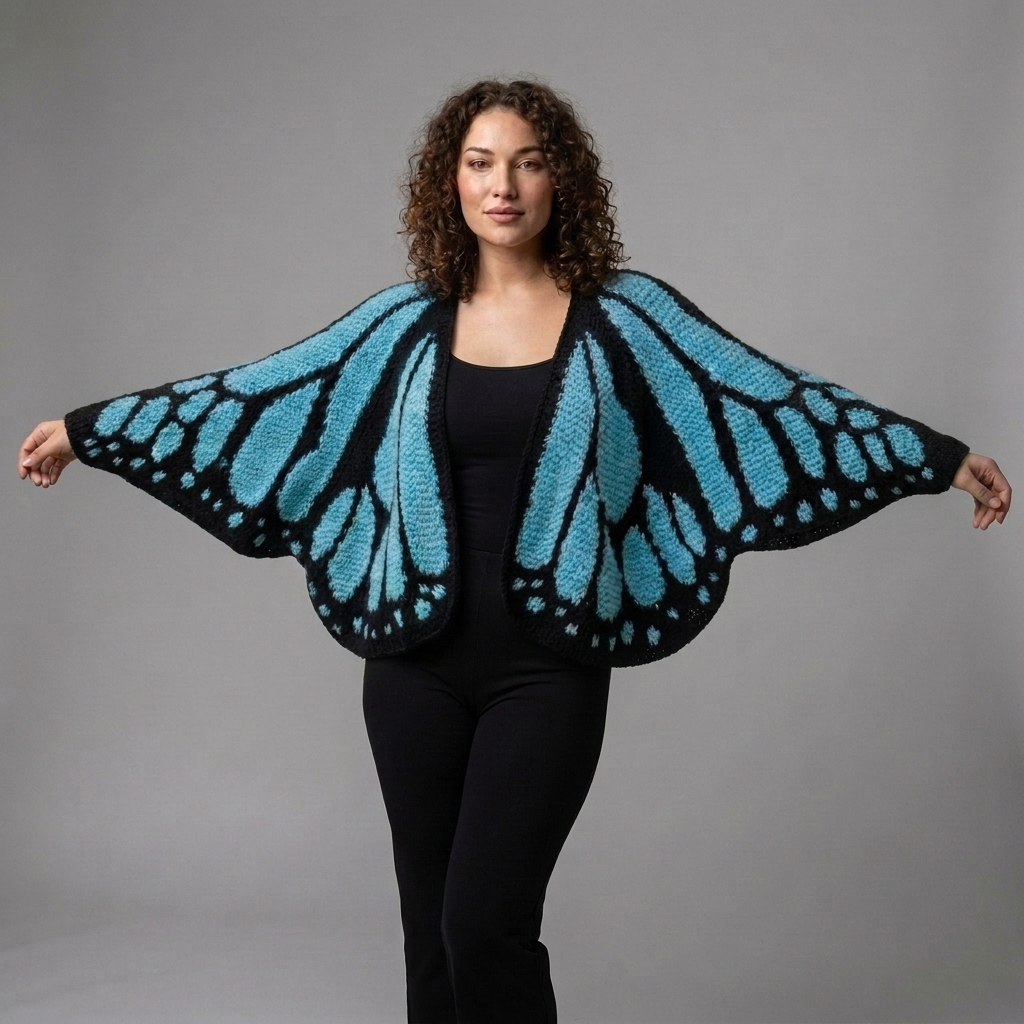 Mariposa gestrickter Schmetterling-Cardigan mit Oversized-Ärmeln Detailansicht
