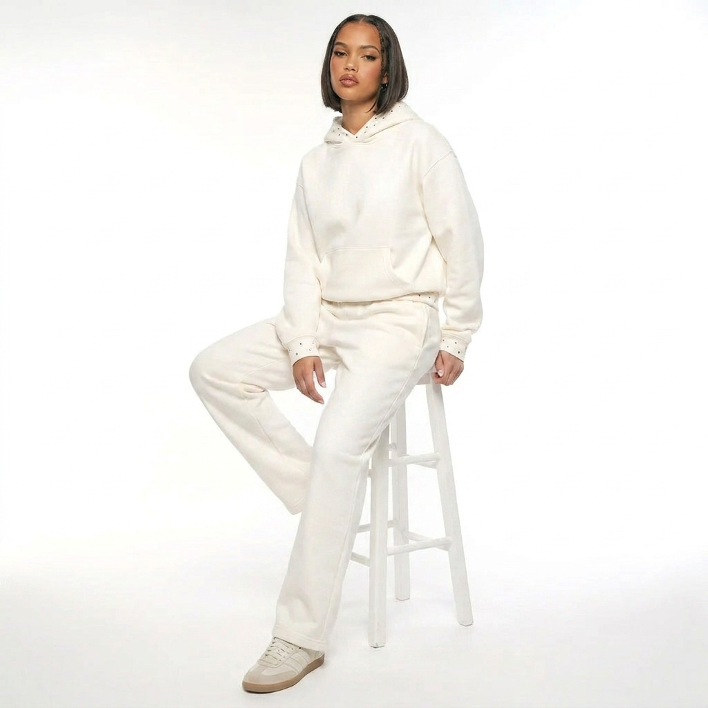 Oversized Jogginganzug Damen in Creme mit lockerer Passform
