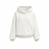 Cremefarbener Kapuzenpullover ohne Reißverschluss mit Punkte-Detail Produktansicht