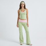 Yoga Set Damen 2-teilig in Matcha-Grün – Neckholder-Top mit offenem Rücken