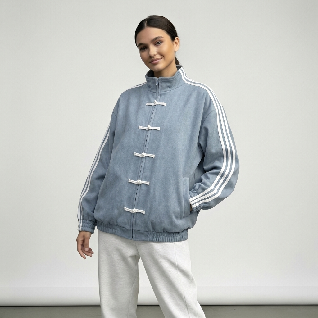 Yúmei Track Jacket | Retro-Sportjacke mit Knopfdetails mit Schlaufen