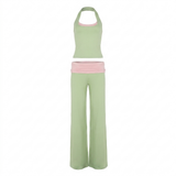 Athleisure Set Damen in Matcha-Grün mit rosa Akzenten für Yoga und Freizeit