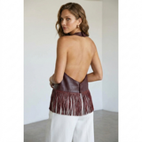 Rückenfreies Kunstleder-Top mit Neckholder-Ausschnitt für Damen