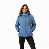 Blaue Regenjacke Damen mit verstecktem Leoparden-Print und Reißverschluss