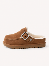 Camel gefütterte Leder-Clogs Damen mit drehbarer Schnalle, Seitenansicht