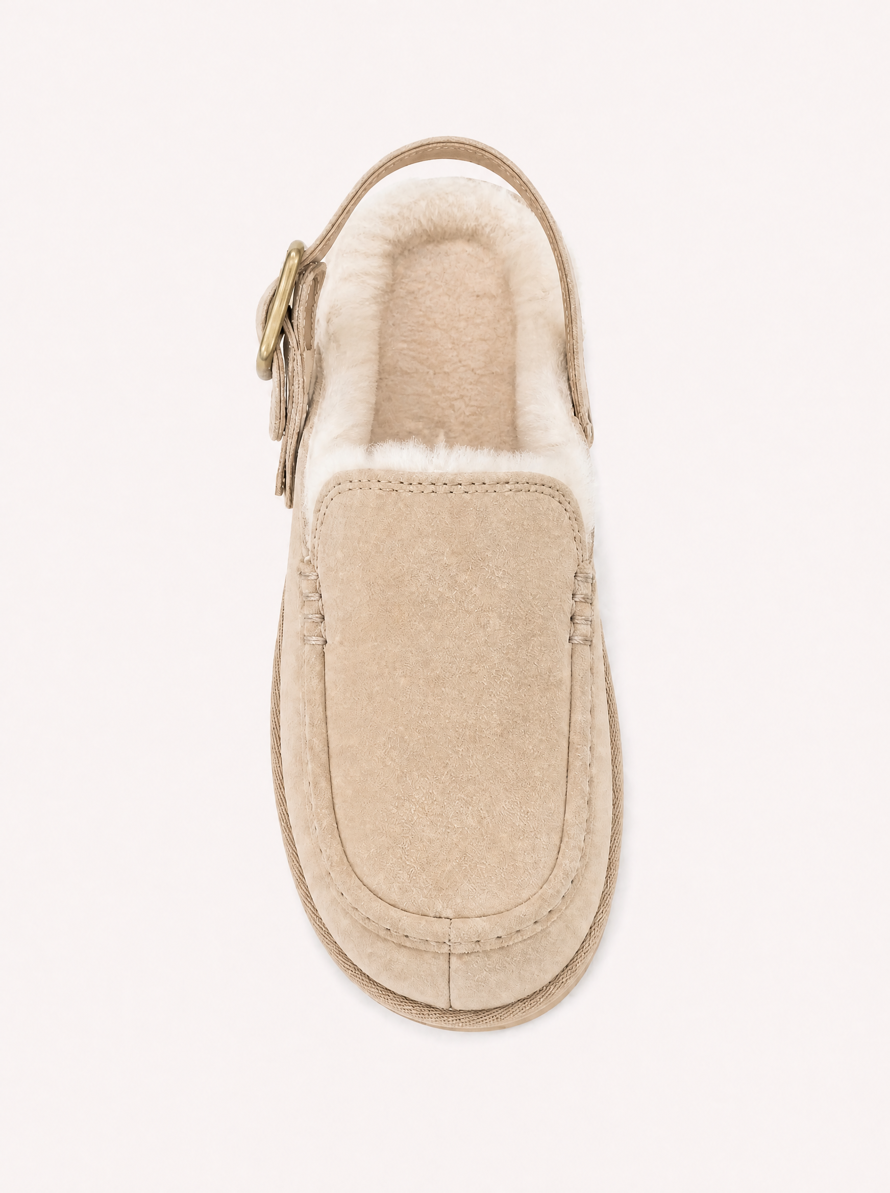 Beige gefütterte Clogs Damen mit Warmfutter, Ansicht von oben