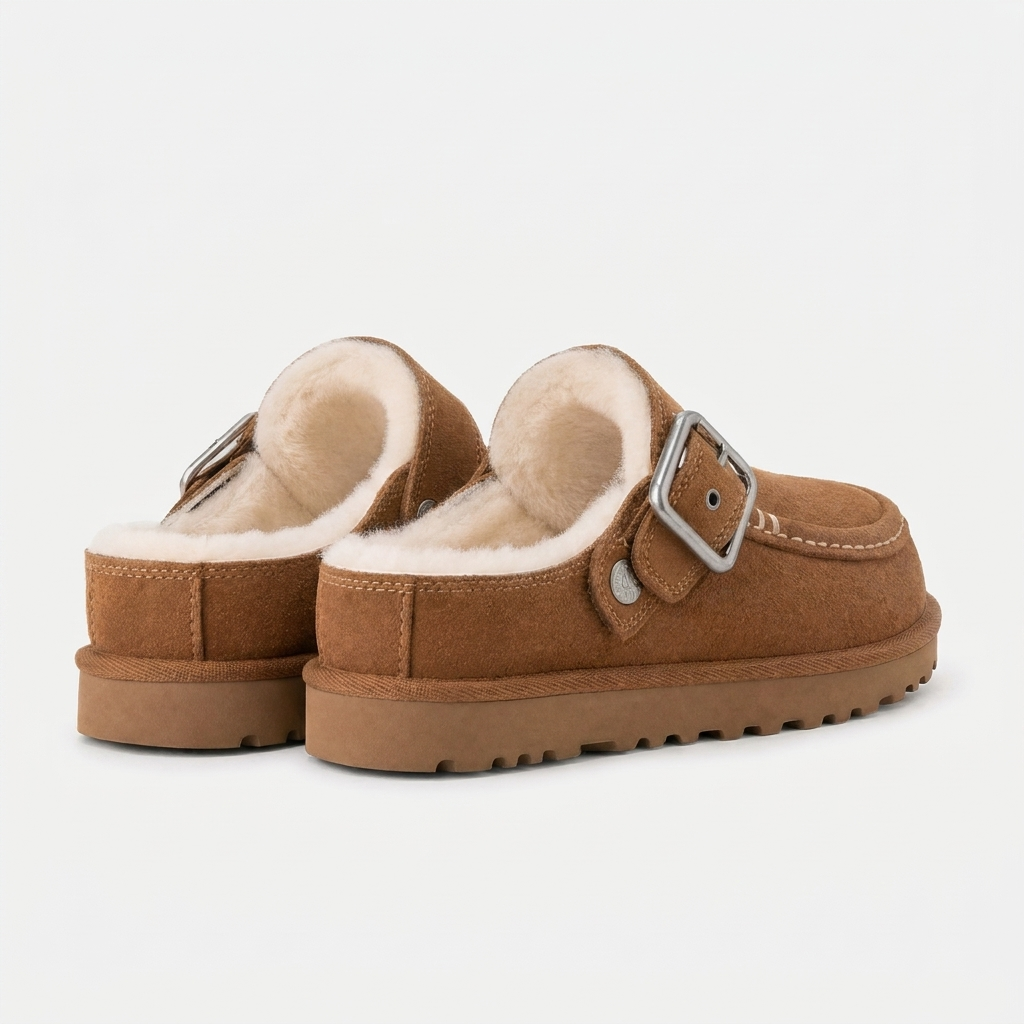 Camel gefütterte Clogs Damen mit Warmfutter und Schnalle, Paar von oben