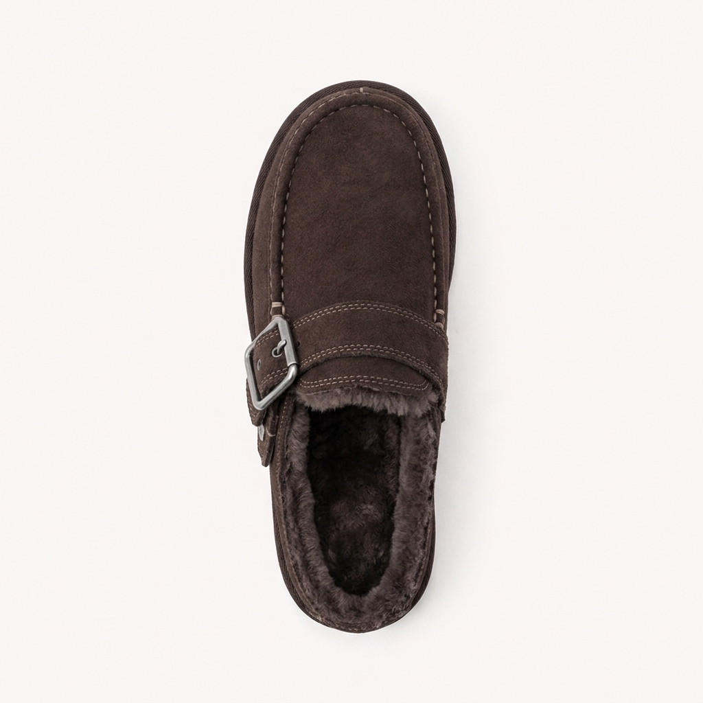 Dunkelbraune gefütterte Clogs Damen mit Warmfutter, Ansicht von oben
