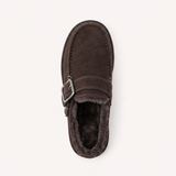 Dunkelbraune gefütterte Clogs Damen mit Warmfutter, Ansicht von oben