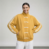 Yúmei Track Jacket Gelb Seitenansicht mit Streifen und Stehkragen