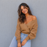 Off-Shoulder Pullover mit Wickeldesign von Talaine