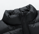 close-up van de opstaande kraag van Joris bodywarmer
