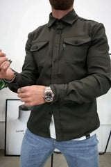 dominic stijlvol heren overshirt olijfgroen met borstzakken
