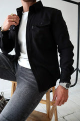 dominic heren overhemdjack zwart slim-fit voorjaar
