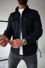 dominic heren overshirt zwart casual en zakelijk outfit
