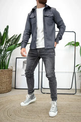 dominic heren casual overhemdjack grijs katoenmix
