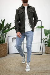 dominic stijlvol heren overshirt olijfgroen met borstzakken
