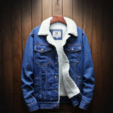 blauwe denim jas met warme voering
